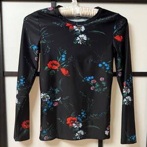 Twin Fantasy Black Floral Long Sleeve Performance Top Italian Fabric Size S